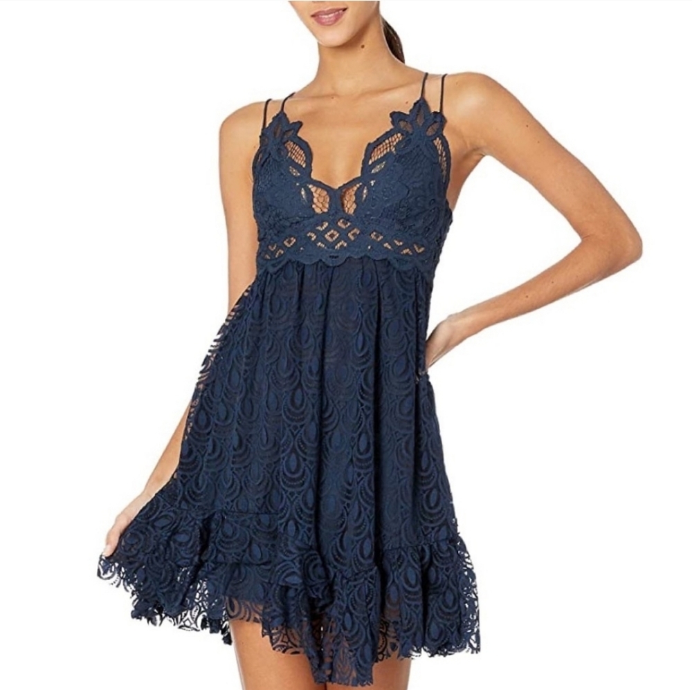 Free People Blue Lace Adella Slip Dress Size S